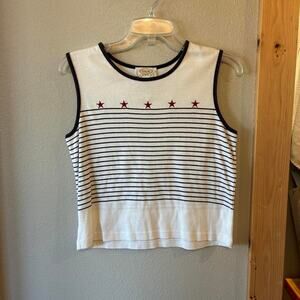 Talbots white and blue striped cropped tank top with red stars Sz 6